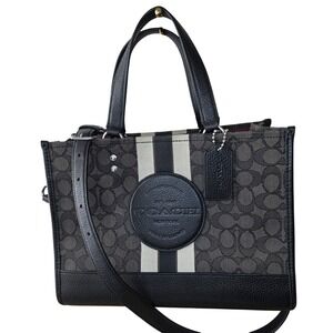 Coach Dempsey Carryal Jacquard Stripe Black Smoke Handbag Tote Crossbody